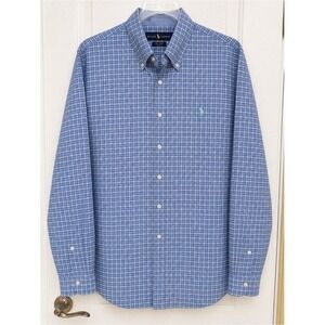 RALPH LAUREN. Blue/Grey Checkered, Long Sleeve, Button Down Shirt. Size XXL.